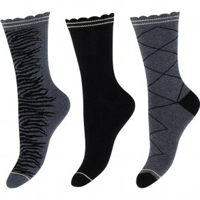 DECOY - Fashion Str�mper, Gr�, Sort, Guld- <strong> 3-PAK </strong>